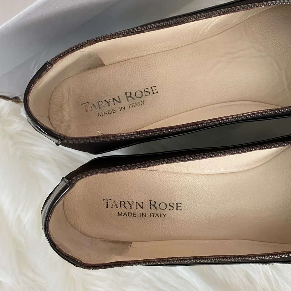 Taryn Rose Anala chocolate patent wedges, Sz. 39.5
